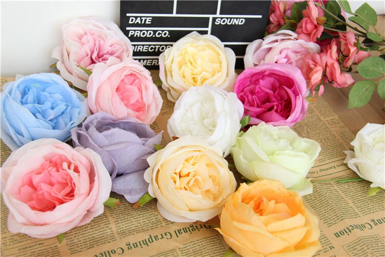 New Arrival 30pcs 10cm/3.9" Artificial Simulation Silk Peony Camellia Flower head DIY Wedding Rose Wall Christmas DIY Decoration Flowers