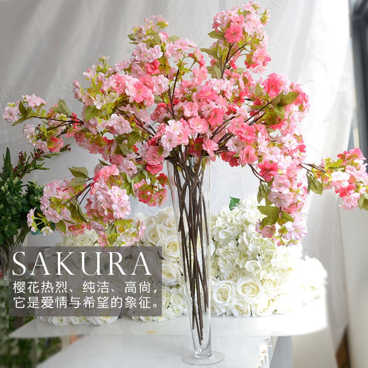 5 Stems Length 80cm/31.5" Artificial Simulation Silk Cherry Blossom Wedding Christmas Party Home Decoration Flowers Sakura Spring
