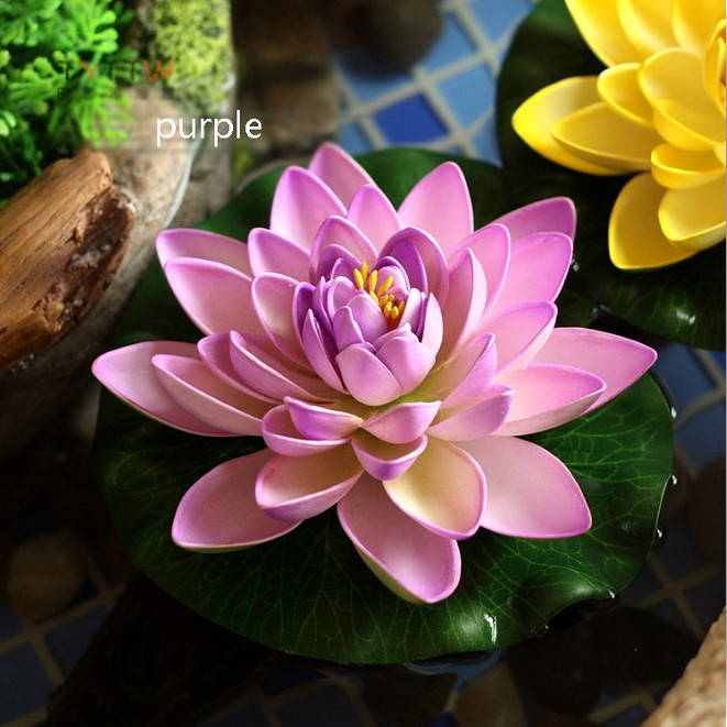 6 PCS Artificial Simulation Lotus Water Lily PE foam Lotus Garden Fish Tank Pond Decoration Flower Diam.17cm