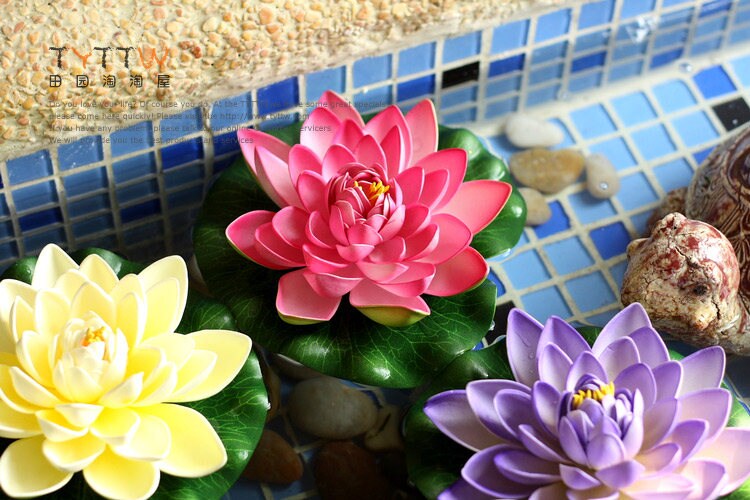 6 PCS Artificial Simulation Lotus Water Lily PE foam Lotus Garden Fish Tank Pond Decoration Flower Diam.17cm