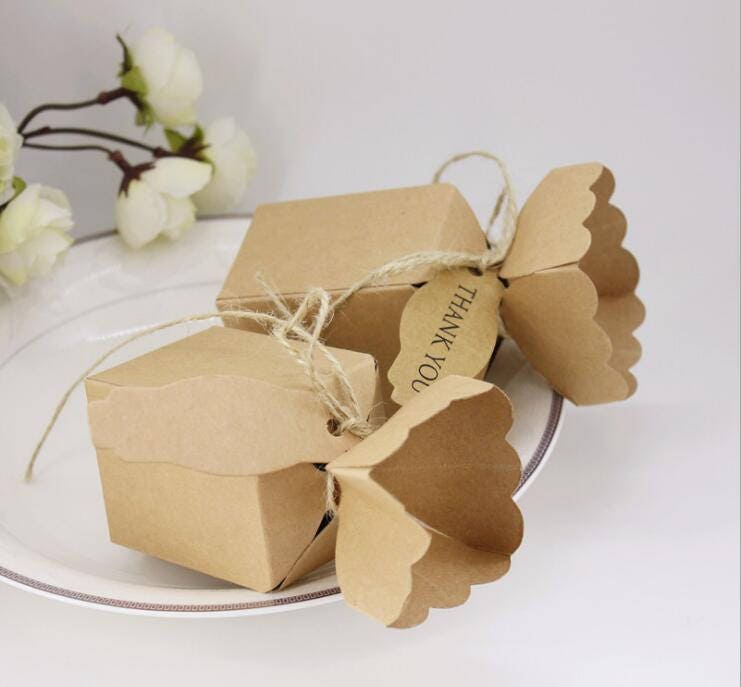 50-100pcs Kraft paper flower Vase rope hang card Wedding Party Favor box Candy Box baby shower sweet box birthday party box