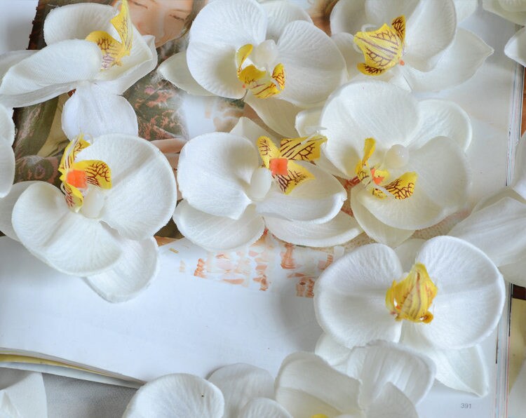 100 Heads Artificial Simulation Orchid butterfly FlowersDiam. 9cm/7cm DIY Wedding Holiday Decoration Hat Shoes Accessories