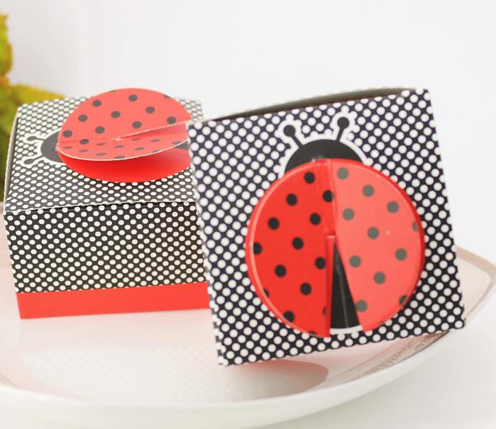 50-100pcs Cartoon Cute Ladybug Pattern Beetle Wedding Favors Candy Box Baby Shower Birthday Special Day Decor Gift Box Sweet Love