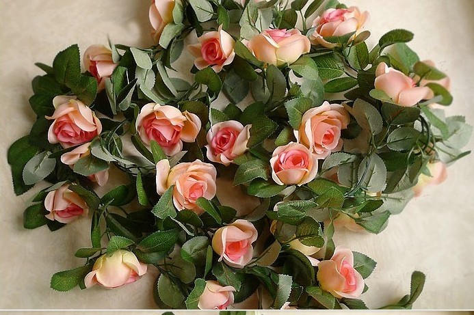 Flower Ivy Length 2.3m/90" Artificial Silk Rose Garland 2 Strands Fake Flower Ivy Leaf Vine Plants Home Hanging Wedding Decoration
