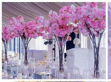 High Quality 5 Stems Length 100cm/39.37" Artificial Simulation Silk Cherry Blossom Wedding Decoration Flowers Sakura Spring