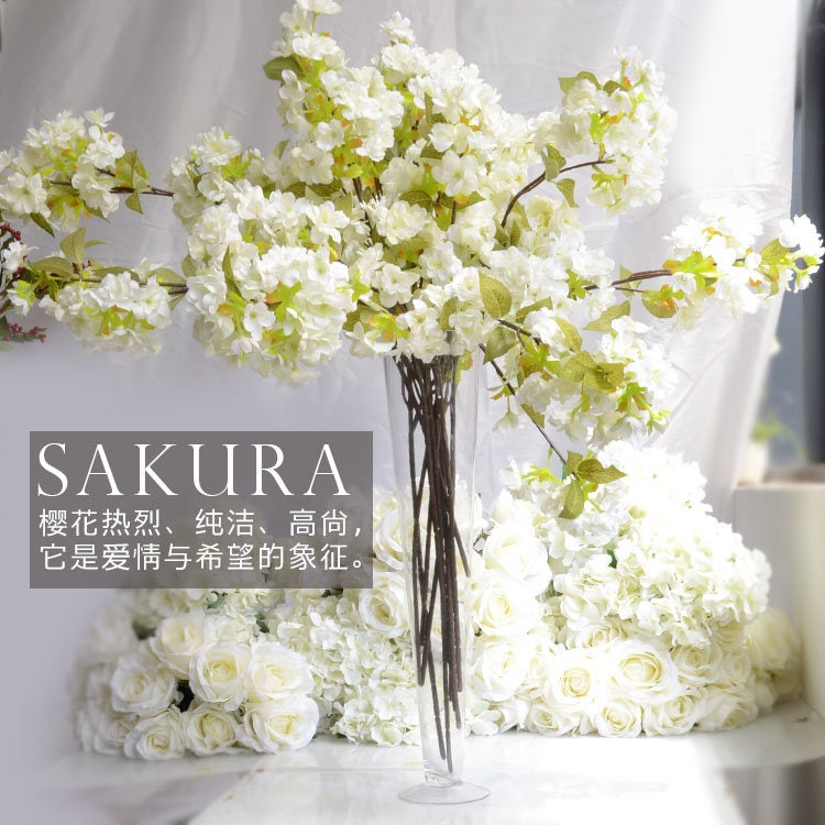 5 Stems Length 80cm/31.5" Artificial Simulation Silk Cherry Blossom Wedding Christmas Party Home Decoration Flowers Sakura Spring