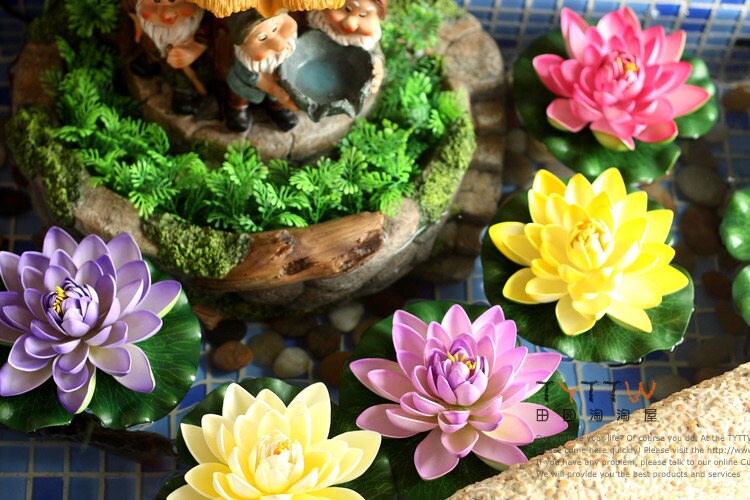 6 PCS Artificial Simulation Lotus Water Lily PE foam Lotus Garden Fish Tank Pond Decoration Flower Diam.17cm