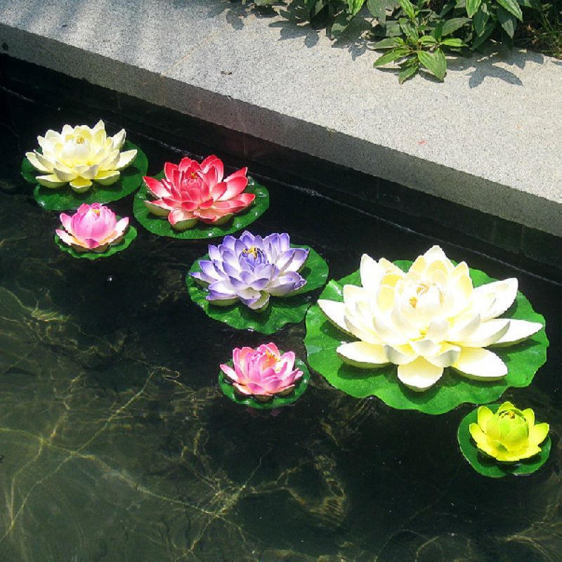 6 PCS Artificial Simulation Lotus Water Lily PE foam Lotus Garden Fish Tank Pond Decoration Flower Diam.17cm