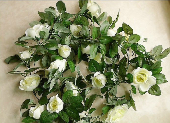 Flower Ivy Length 2.3m/90" Artificial Silk Rose Garland 2 Strands Fake Flower Ivy Leaf Vine Plants Home Hanging Wedding Decoration