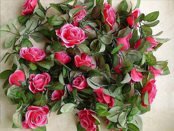 Flower Ivy Length 2.3m/90" Artificial Silk Rose Garland 2 Strands Fake Flower Ivy Leaf Vine Plants Home Hanging Wedding Decoration