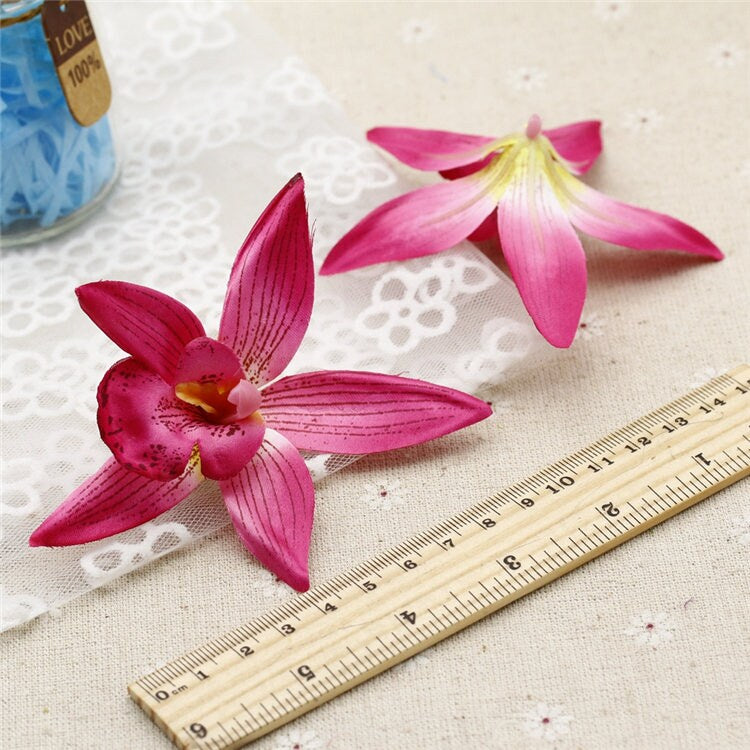 50 Heads/9cm Thailand Orchids Silk Fabric Artificial Dendrobium Orchid Heads Silk Orchids Arrangements Flower Hair Wreath Wedding Decoration