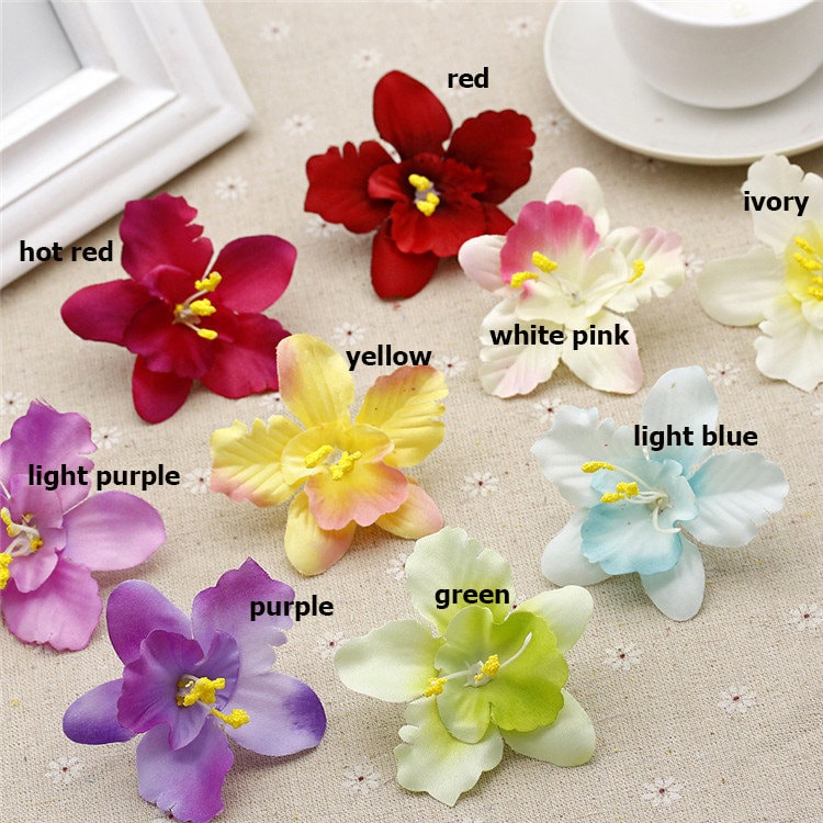 100Heads 7cm Thailand Orchids Silk Fabric Artificial Dendrobium Orchid Heads Orchids Arrangements Flower Hair Wreath Wedding Decoration