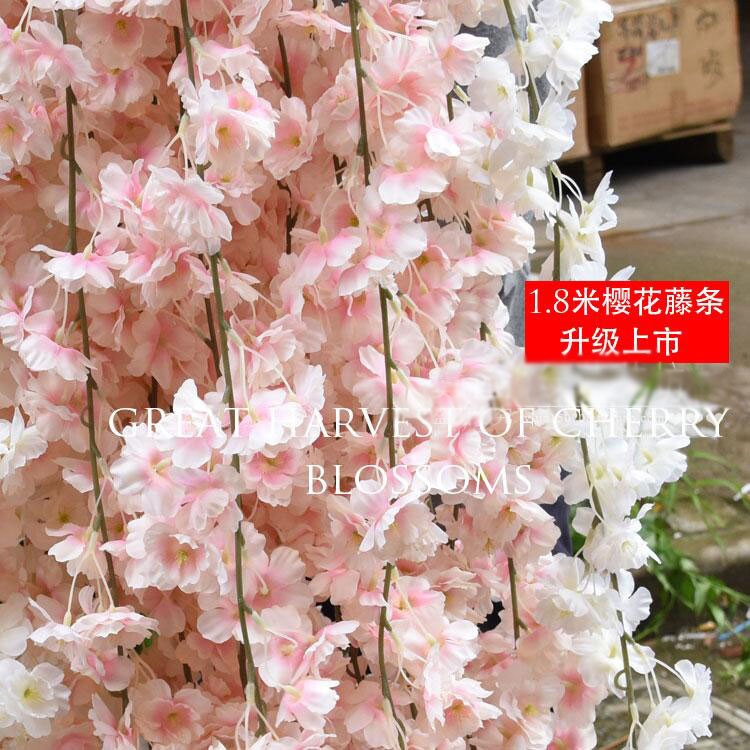 Cherry Blossoms Vine 180cm/70.86" Sakura Peach Blossom Rattan For Wedding Ceremony Table Decor Outdoor Arch Decor Cherry Vine 5pcs
