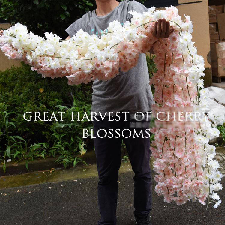 2 Strands Cherry blossoms Flower Ivy Length 1.8m/70.9" Artificial Silk Cherry Flower Rattan Home Hanging Outdoor Wedding Decoration