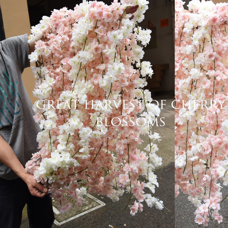 2 Strands Cherry blossoms Flower Ivy Length 1.8m/70.9" Artificial Silk Cherry Flower Rattan Home Hanging Outdoor Wedding Decoration