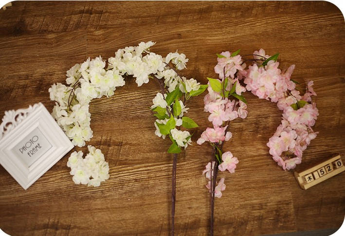 Pink Sakura Cherry Blossom Fake Flowers Length 140cm/55.12" Wedding Decoration 5 Stems