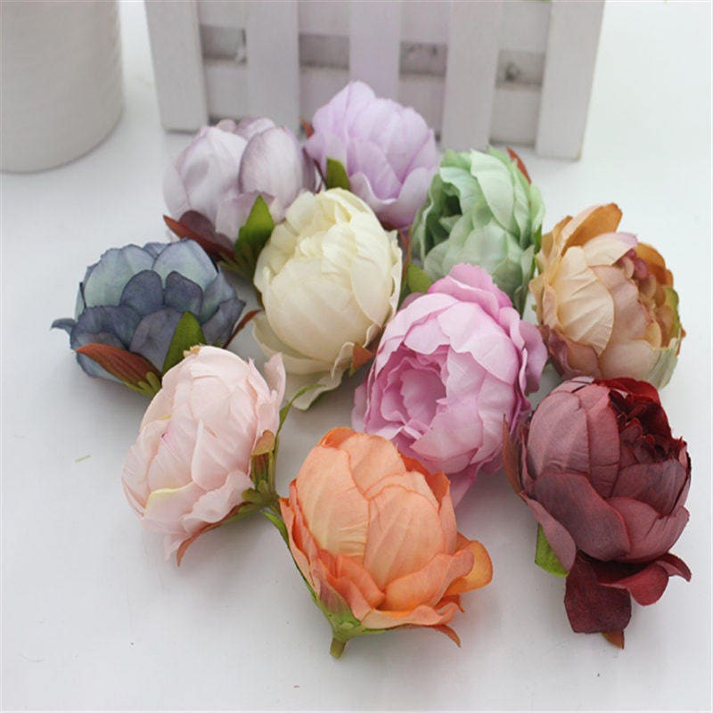 50 Heads Diam.5cm Artifical Simulation Silk Peony bud Rose Buds Heads Wedding Christmas DIY Decoration Flower 10 Colours