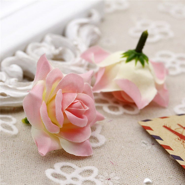 100 Heads Artifical Simulation Silk little Rose Wedding Flower DIY garland Accessories Decor Flower Head Diam.4cm