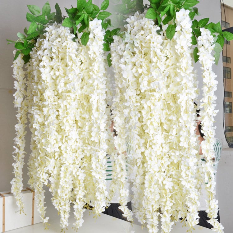 White Wisteria Garland 70" Hanging Flowers 5pcs For Outdoor Wedding Ceremony Decor Silk Wisteria Vine Wedding Arch Floral Decor No Leaves