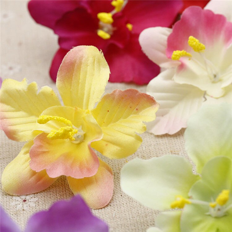 100Heads 7cm Thailand Orchids Silk Fabric Artificial Dendrobium Orchid Heads Orchids Arrangements Flower Hair Wreath Wedding Decoration