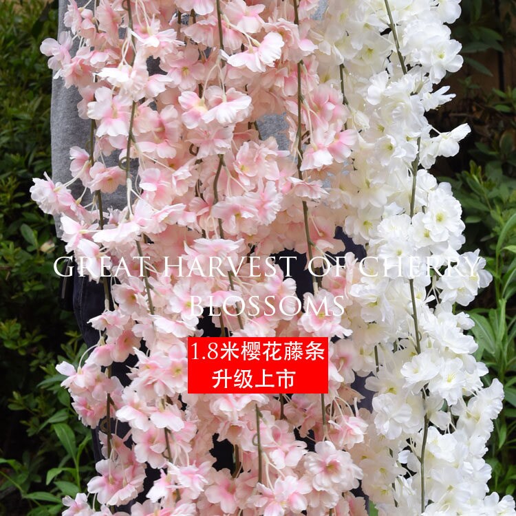 Cherry Blossoms Vine 180cm/70.86" Sakura Peach Blossom Rattan For Wedding Ceremony Table Decor Outdoor Arch Decor Cherry Vine 5pcs