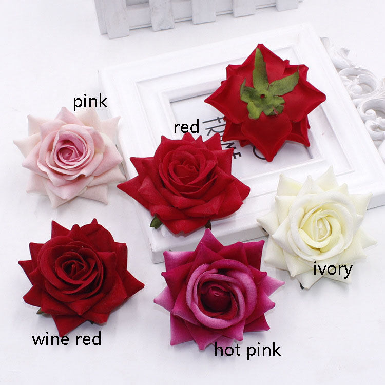 Wedding Velvet Rose 40 Heads Diam.7cm Artificial Simulation Rose DIY Wedding Event Backdrop Floral DIY Hat Shoes Acessories Flower