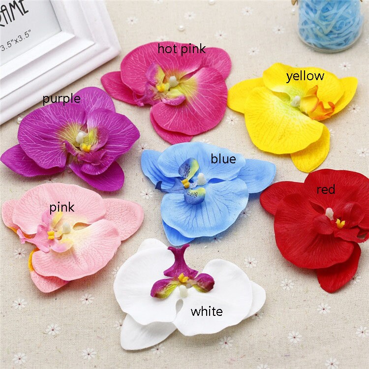 50 Heads/10*10cm Radiant Purple Orchids Silk Phalaenopsis Artificial Simulation Orchid Fabric Silk Flowers Hair Clips DIY Crafts