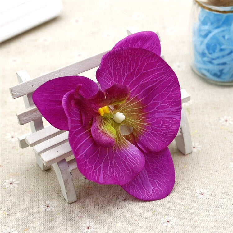 50 Heads/10*10cm Radiant Purple Orchids Silk Phalaenopsis Artificial Simulation Orchid Fabric Silk Flowers Hair Clips DIY Crafts