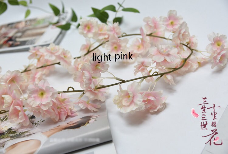 Cherry Blossoms Vine 180cm/70.86" Sakura Peach Blossom Rattan For Wedding Ceremony Table Decor Outdoor Arch Decor Cherry Vine 5pcs