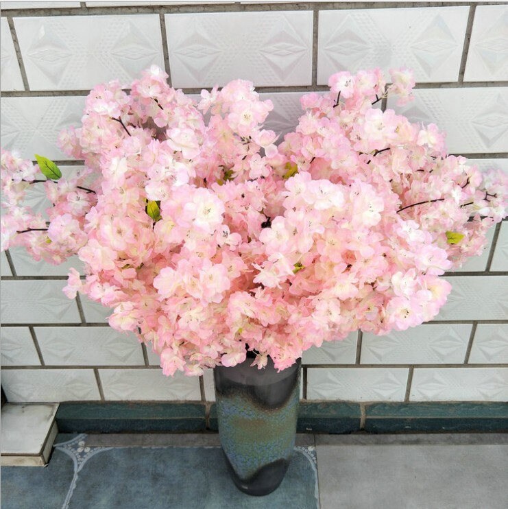 5 Stems Artificial Simulation Silk Cherry Blossom Wedding Party Home Decoration Fake Sakura Flowers Lenght 1 m/39.37"
