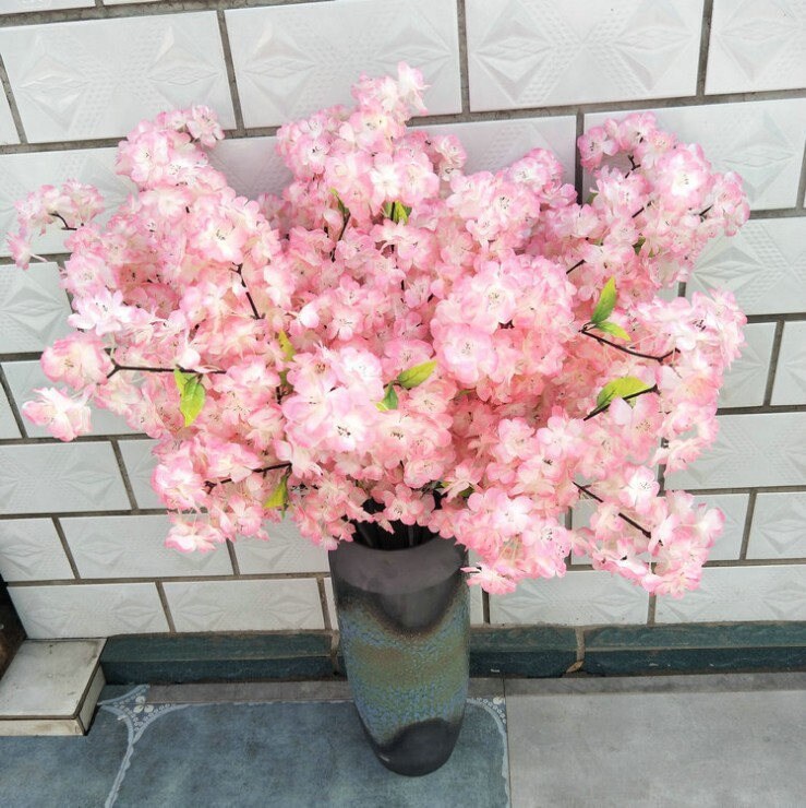 5 Stems Artificial Simulation Silk Cherry Blossom Wedding Party Home Decoration Fake Sakura Flowers Lenght 1 m/39.37"