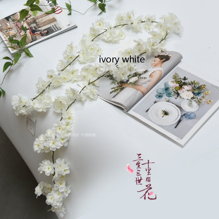 Cherry Blossoms Vine 180cm/70.86" Sakura Peach Blossom Rattan For Wedding Ceremony Table Decor Outdoor Arch Decor Cherry Vine 5pcs