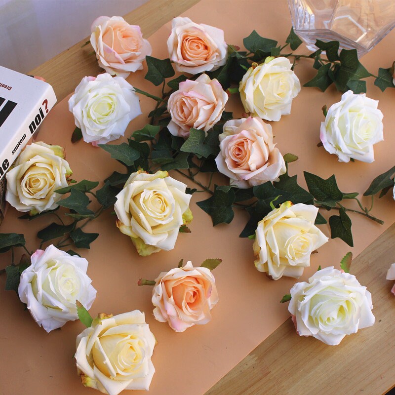 Wholesale 50 Heads Wedding Flower Artificial Simulation Silk Rose Diam.8cm/3.15" Wedding Event Decoration Floral DIY Background Layout