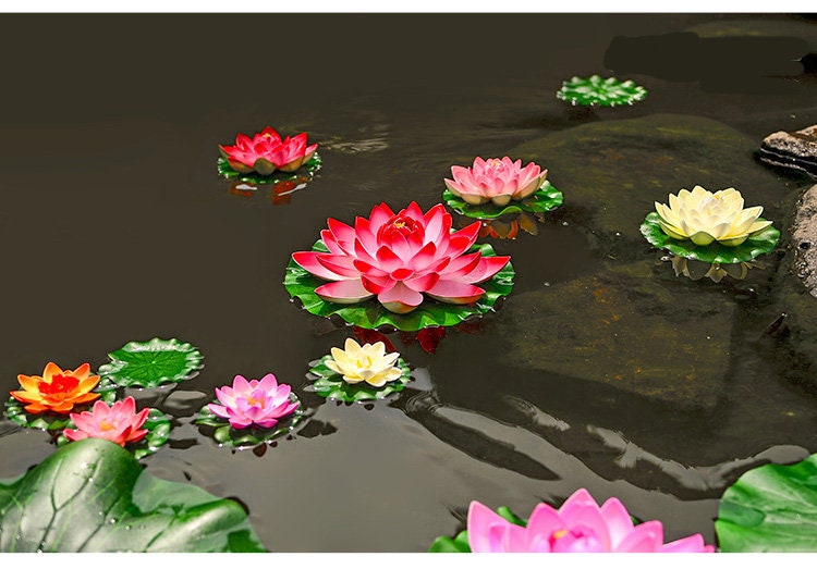 New Arrival 2 PCS Diam.28cm/11.02" Artificial PE Foam Lotus Flowers Simulation Water Lily Floating Pool Plants Wedding Garden Decoration