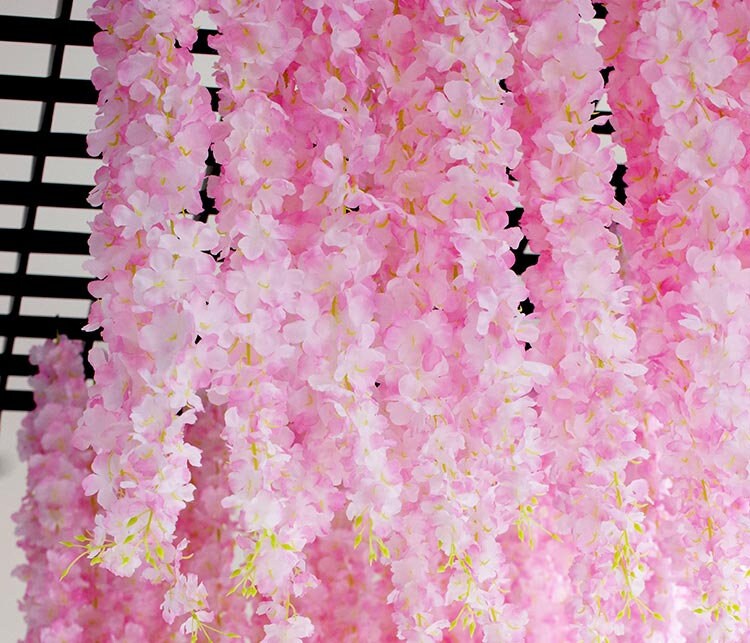 10 PCS Wedding Cherry blossoms Vine Length 1.2m/1.5m/1.8m/2.1m Rattan For Outdoor Wedding Ceremony Decor Artificial Silk Wisteria Vine