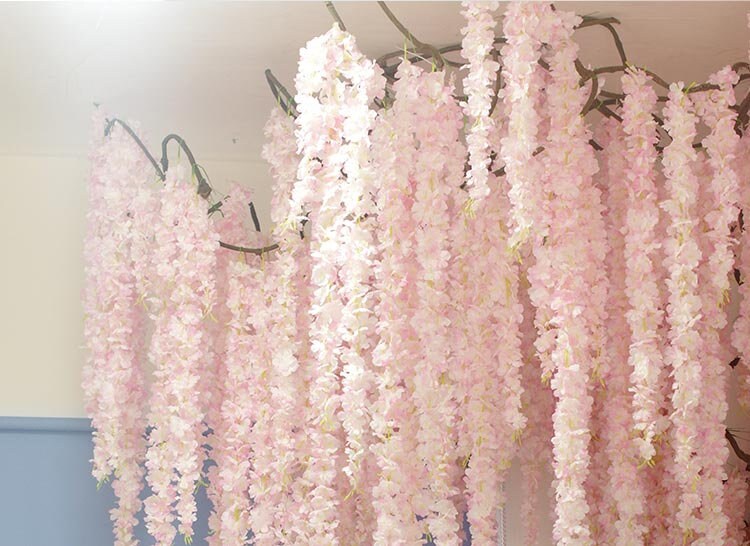 10 PCS Wedding Cherry blossoms Vine Length 1.2m/1.5m/1.8m/2.1m Rattan For Outdoor Wedding Ceremony Decor Artificial Silk Wisteria Vine