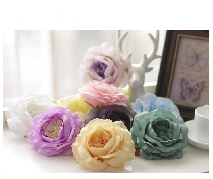 30 Heads Diam.12cm Artifical Simulation Silk European Rose Flower Heads Wedding Chiristmas Baby Shower DIY Decoration 20 Colours Available