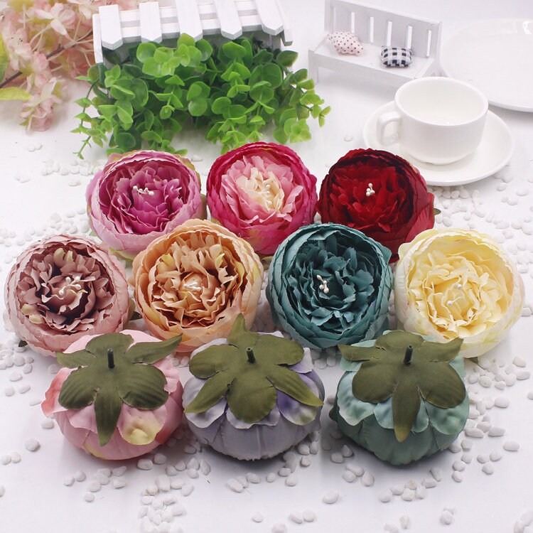 30 Heads Artificial Simulation Silk Peony Camellia Flower Head Diam.9cm/3.54" DIY Wedding Wall Christmas DIY Decoration Flowers