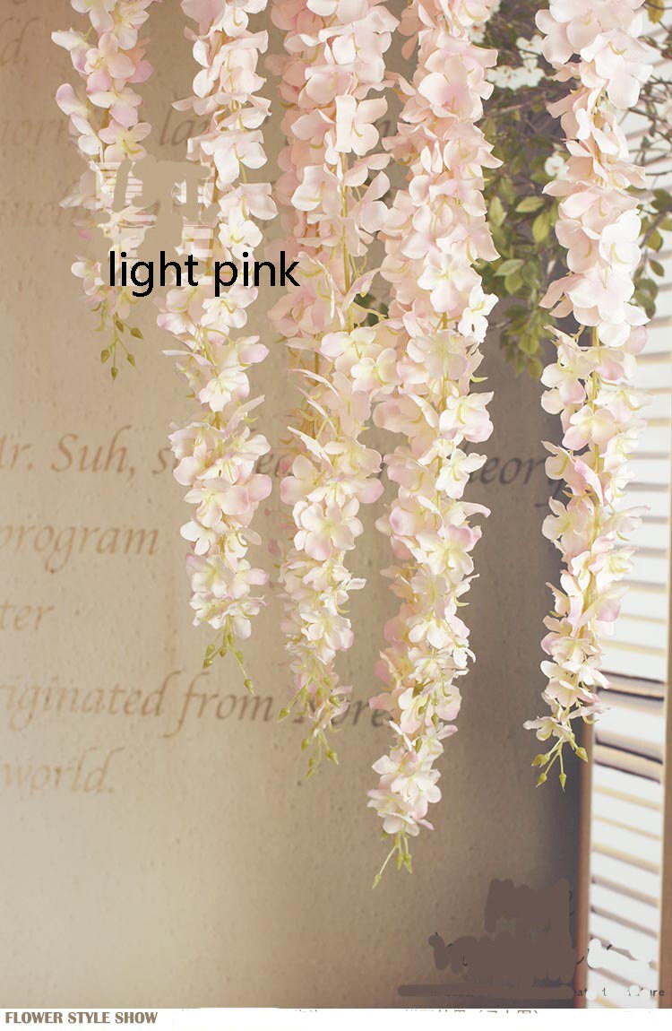 10 pcs Length 60/90/120cm Silk Wisteria Vine Garland Hanging Flowers For Outdoor Wedding Ceremony Arch Floral Decoration
