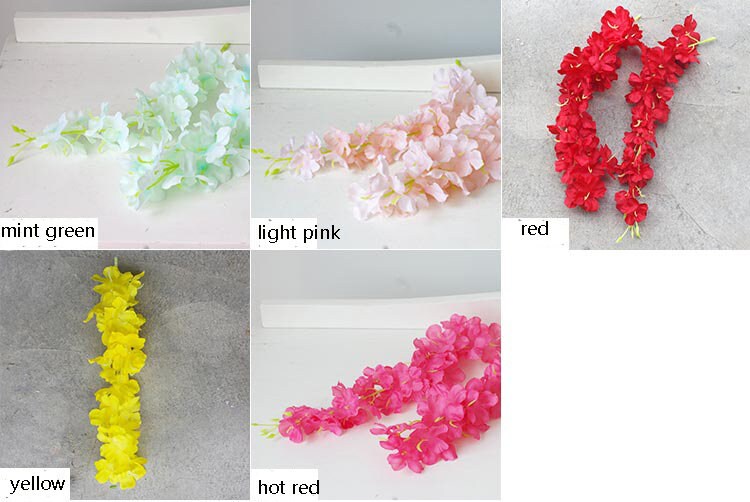 10 PCS Wedding Cherry blossoms Vine Length 1.2m/1.5m/1.8m/2.1m Rattan For Outdoor Wedding Ceremony Decor Artificial Silk Wisteria Vine