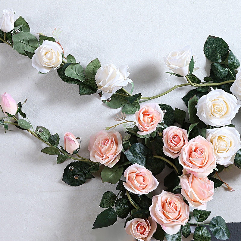 2 Strands Flower Ivy Length 1.8m/70.86" Artificial Silk Vine Rose Garland Home Outdoor Decor Flowers Wedding Christmas Decoration