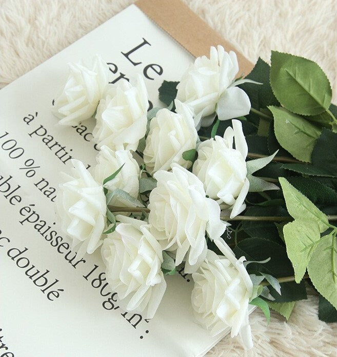 10 Stiele erröten rosa Austen's Real Touch feuchtigkeitsspendende Rose Durchmesser 9 cm Hochzeitsblumen für Tischdekoration, Zeremonie, Empfang