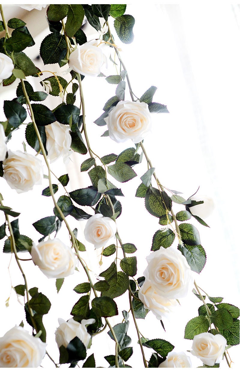 2 Strands Flower Ivy Length 1.8m/70.86" Artificial Silk Vine Rose Garland Home Outdoor Decor Flowers Wedding Christmas Decoration