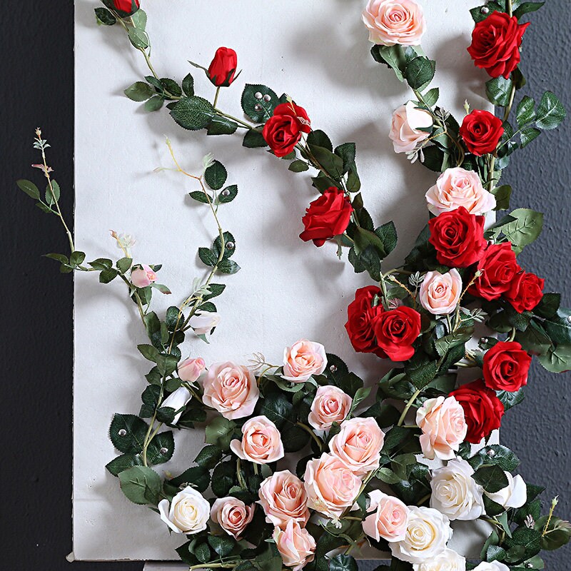 High Quality Artificial Flower Garland Simulation Vine Rose Garland Home Outdoor Decor Flowers Wedding Christmas Home Party Hang Decoration