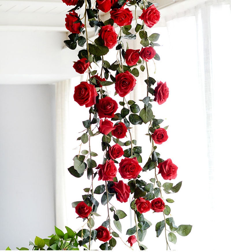 2 Strands Flower Ivy Length 1.8m/70.86" Artificial Silk Vine Rose Garland Home Outdoor Decor Flowers Wedding Christmas Decoration