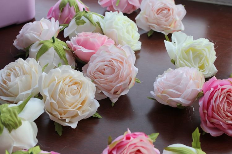 Wholesale Wedding Flowers 30 Heads Diam.8cm Artificial Simulation Silk Rose Camellia Flower Heads Wedding Decoration DIY Flower