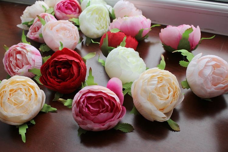 New Arrival 30 Heads Wedding Flower Artificial Simulation Peony Camellia Bud Diameter 8cm Wedding Decoration Flower Head DIY Background