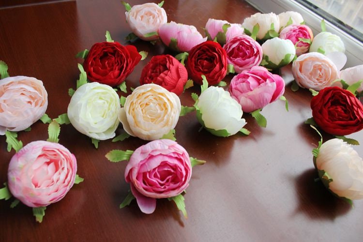 New Arrival 30 Heads Wedding Flower Artificial Simulation Peony Camellia Bud Diameter 8cm Wedding Decoration Flower Head DIY Background