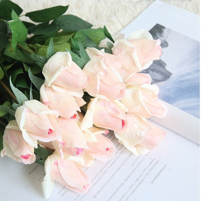10 Stems Feel Hand Touch Moisturizing Rose Bud Artifical Simulation Single head Wedding Bouquet Party Home Decoration