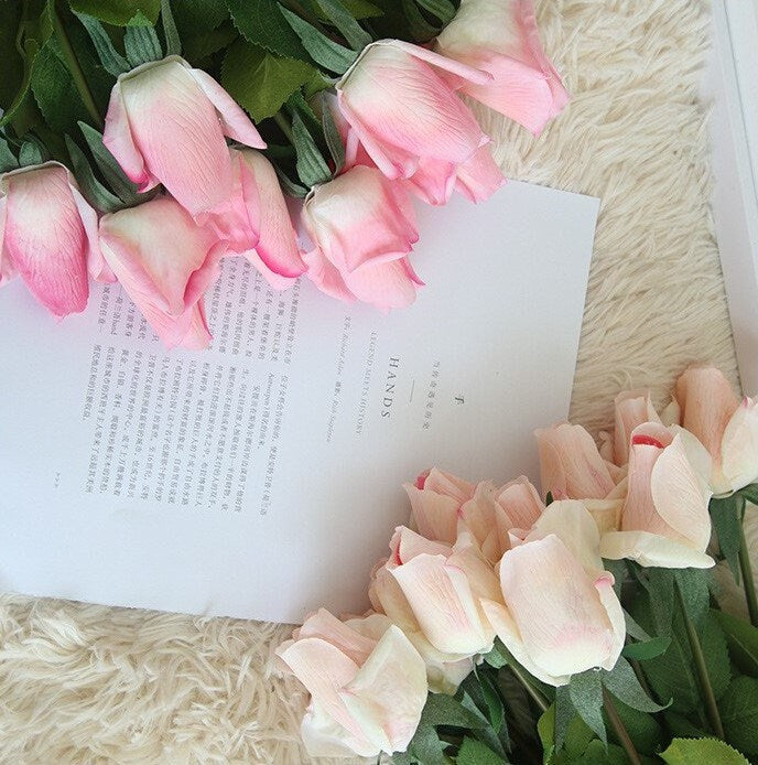 10 Stems Feel Hand Touch Moisturizing Rose Bud Artifical Simulation Single head Wedding Bouquet Party Home Decoration